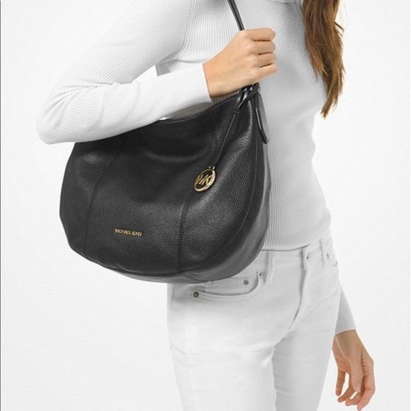 MICHAEL KORS BROOKE LARGE HOBO SHLDR LEATHER BLACK COLOR - Picture 3 of 16